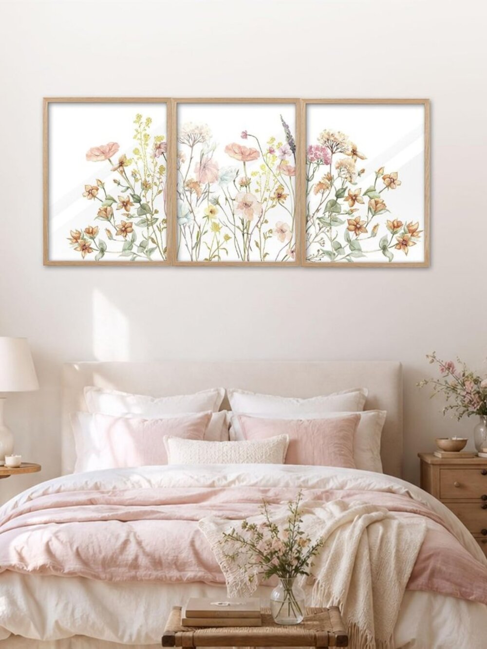 Set of 3 Framed Wildflower Floral Wall Art - 12x16in Home Decor Prints